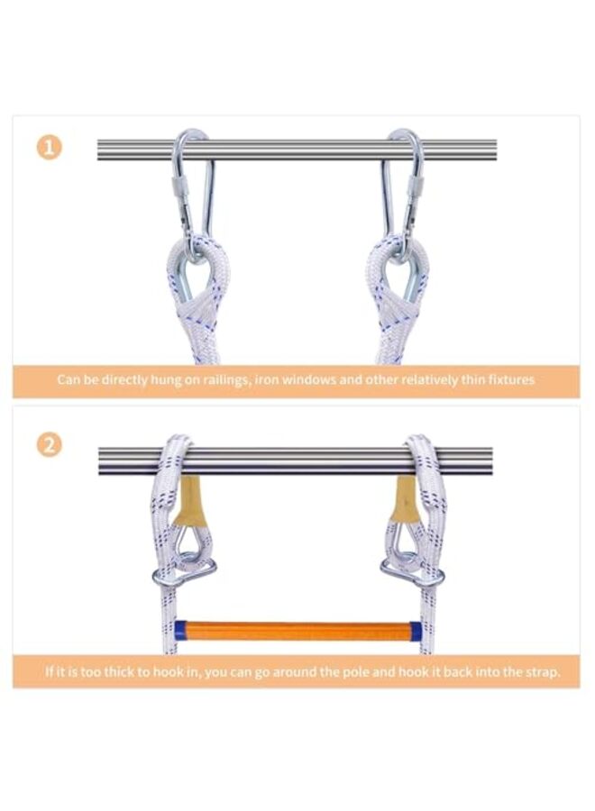 سلم طوارئ للحريق، سلم حبل بطول 16.4 قدم، سلم تمديد آمن مقاوم للهب مع خطافين ومسامير تمدد قابلة لإعادة الاستخدام من طابقين، كل عصا سلم تتحمل وزنًا يصل إلى 220 رطلاً - Image 5