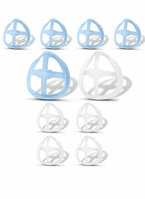 10Pcs 3d Face Mask Inner Support Frame Homemade Cloth Cool Silicone Bracket More Space For Comfortable Breathing Washable Reusable Clear (Blue5 White5)