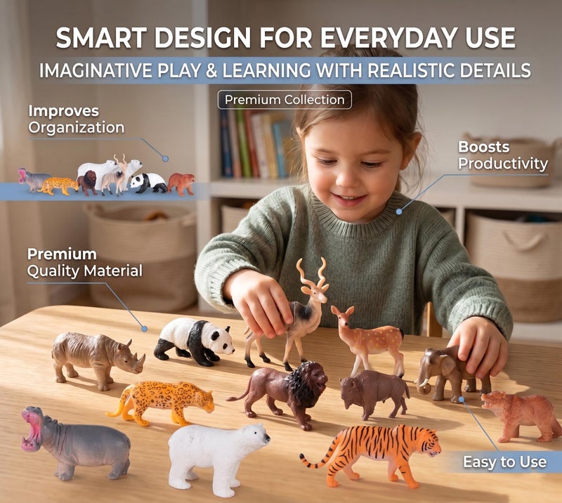 Bzkid Wild Animal Toy Set for Kids | 12 Pcs Realistic Jungle Animal Figurines | Educational Safari Animal Models for Boys & Girls | Zoo Wildlife Plastic Animals for Pretend Play & Learning - Image 3