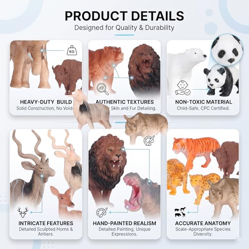 Bzkid Wild Animal Toy Set for Kids | 12 Pcs Realistic Jungle Animal Figurines | Educational Safari Animal Models for Boys & Girls | Zoo Wildlife Plastic Animals for Pretend Play & Learning - Image 5