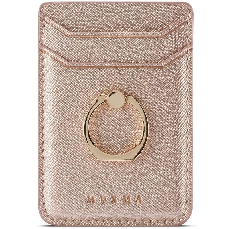 TOPWOOZU Phone Card Holder with Ring Grip for Back of Phone,Adhesive Stick-on Credit Card Wallet Pocket for iPhone,Android and Smartphones Rosegold - Image 1