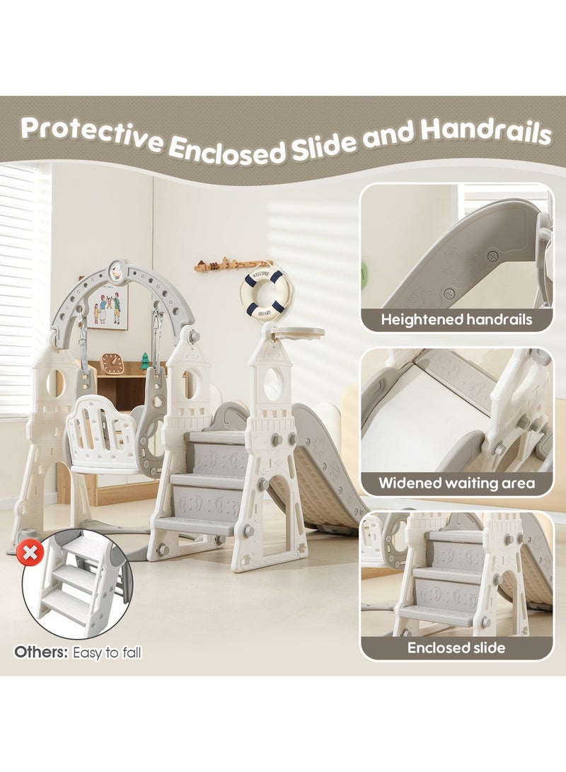 Pokuula Kids Slide and Swing Set With Basketball Hoop, 3-In-1 Kids Play Slide Climber Indoor Outdoor Playground Toy, Age 1-6 - Image 5