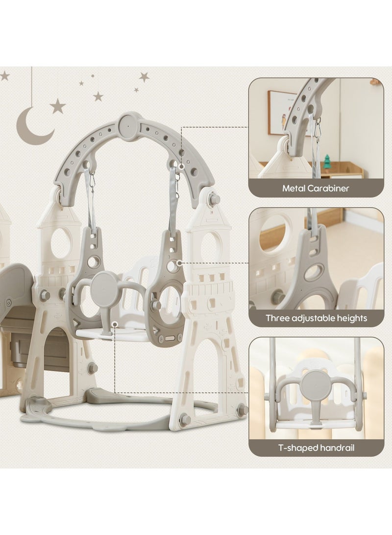 Pokuula Kids Slide and Swing Set With Basketball Hoop, 3-In-1 Kids Play Slide Climber Indoor Outdoor Playground Toy, Age 1-6 - Image 3