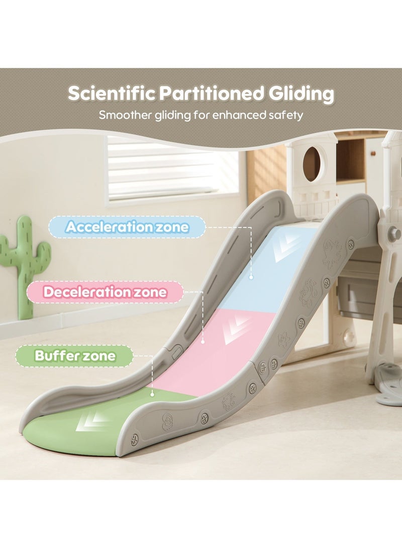 Pokuula Kids Slide and Swing Set With Basketball Hoop, 3-In-1 Kids Play Slide Climber Indoor Outdoor Playground Toy, Age 1-6 - Image 4