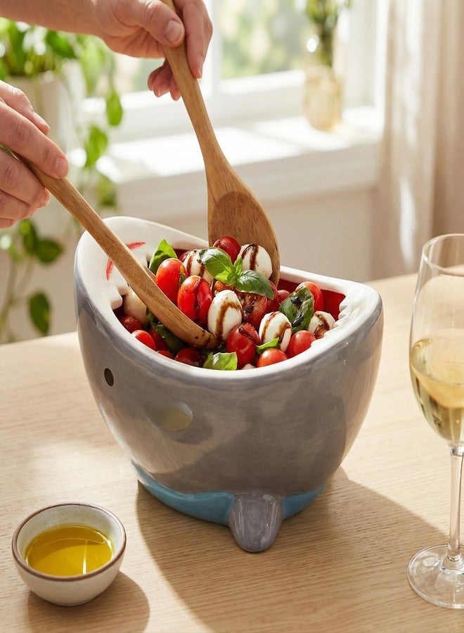 Glazery 40 oz Large Shark Salad Bowl, Handmade Fruit Bowls for Kitchen Counter, Decorative Key Bowl Cute Ceramic Ramen Popcorn Snack Candy Serving Bowls, Unique Funny Shark Gifts Birthday Party Decorations - Image 5