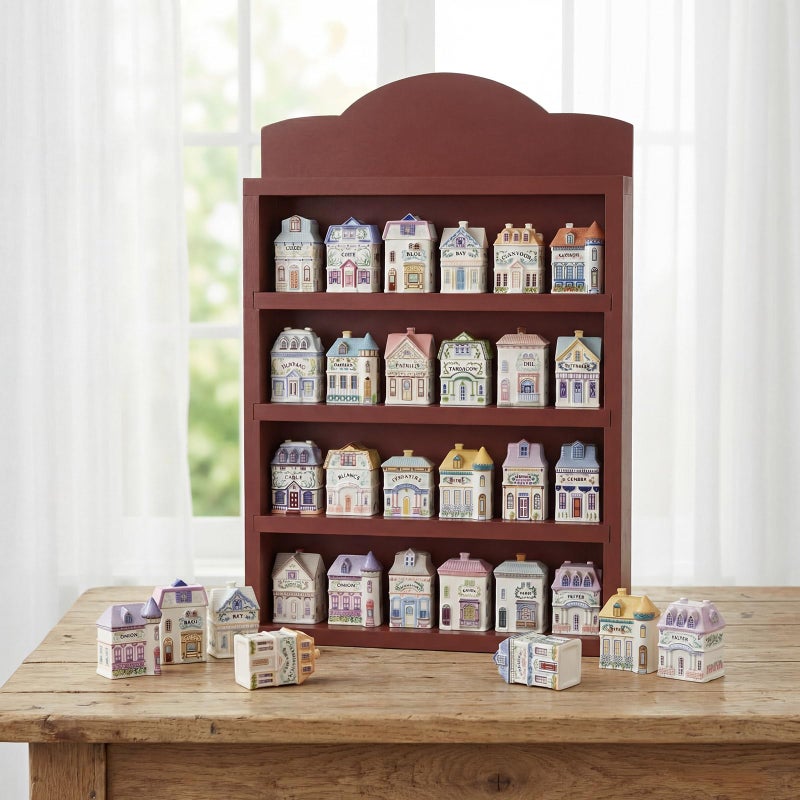 Chunful Vintage Spice Village Wooden Rack 22 x 17 x 4 Inches Wood Color Display Rack with 4 Shelves for Wall Mounting Kitchen Storage Spice Village Display Shelf for 24 Jars, Shelf Only - Image 5