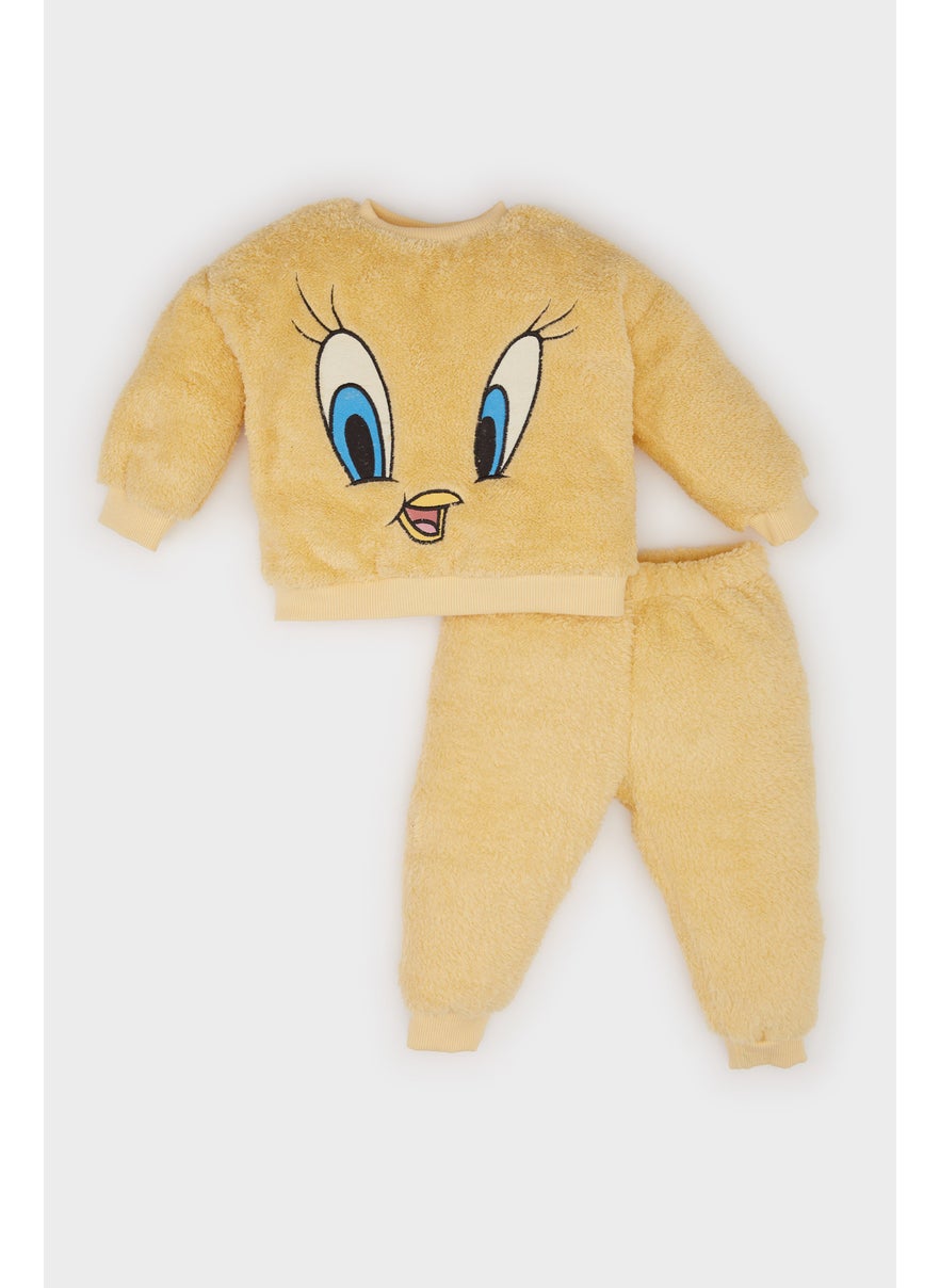 DeFacto Baby Girl Looney Tunes Plush Sweatshirt Sweatpants 2 Piece Set  - Image 1