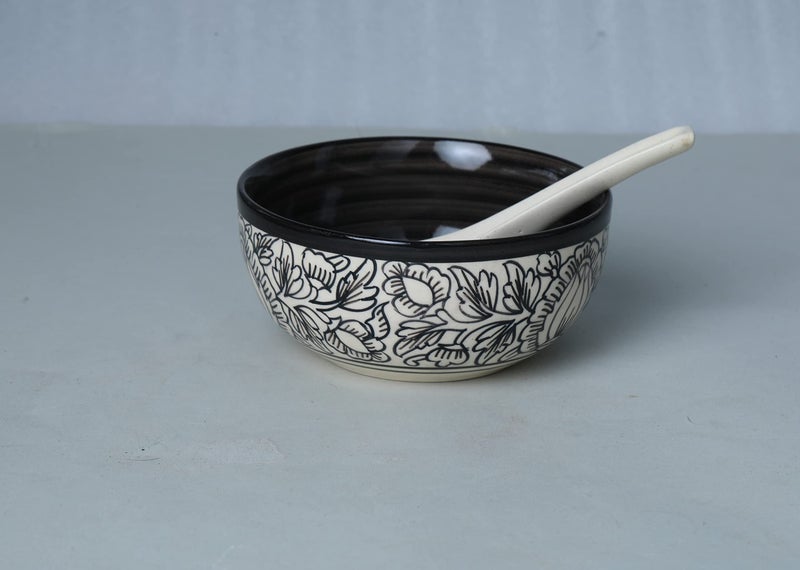 Caffeine Ceramic Handmade Black Perru Soup Bowl (Set of 1) - Image 1