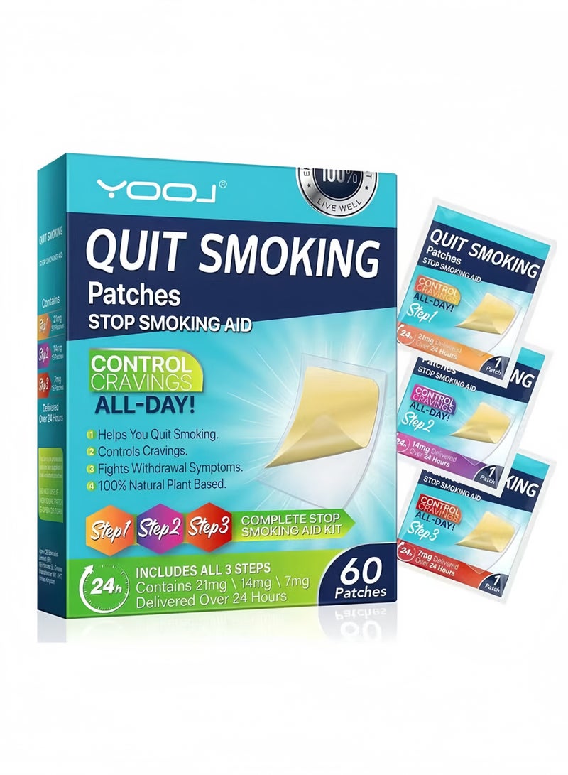 YOOJ 60Patches Quit Smoking Patches Step 1 2 3 Stop Smoking Aids Patches Helping Quit Patch 60 Count Quit Smoking Stickers That Work with 2 Weeks Easy  Effective Anti-Stickers - Image 1