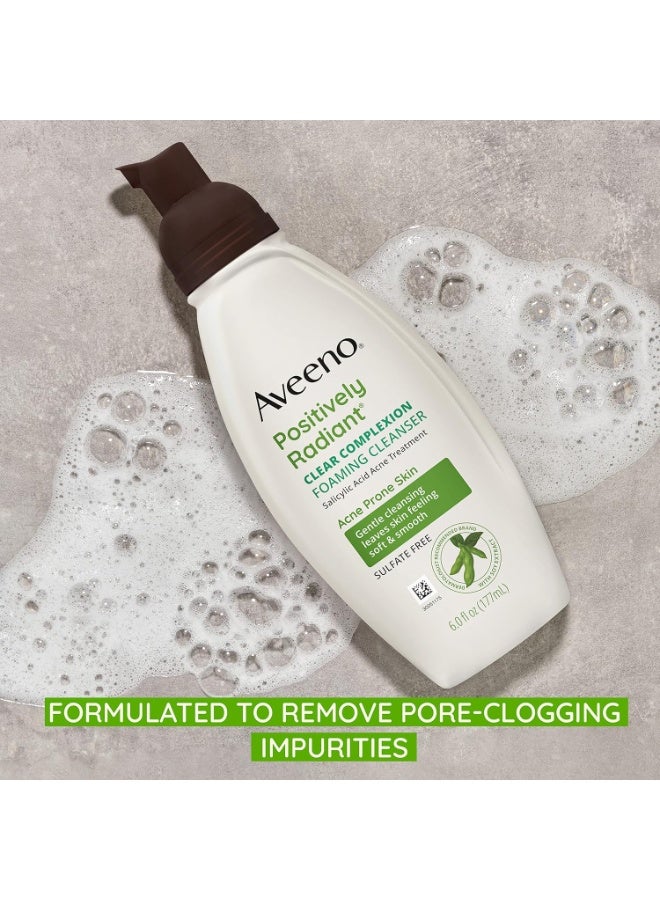Aveeno Aveeno Clear Complexion Foaming Oil-Free Facial Cleanser with Salicylic Acid Acne Medication for Breakout-Prone Skin & Soy Extracts, Hypoallergenic & Non-Comedogenic, 6 fl. oz, Pack of 3 - Image 2