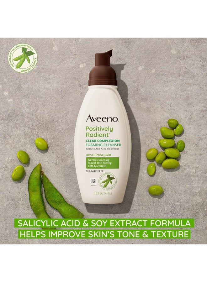 Aveeno Clear Complexion Foaming Oil-Free Facial Cleanser with Salicylic Acid Acne Medication for Breakout-Prone Skin & Soy Extracts, Hypoallergenic & Non-Comedogenic, 6 fl. oz, Pack of 3 - Image 5