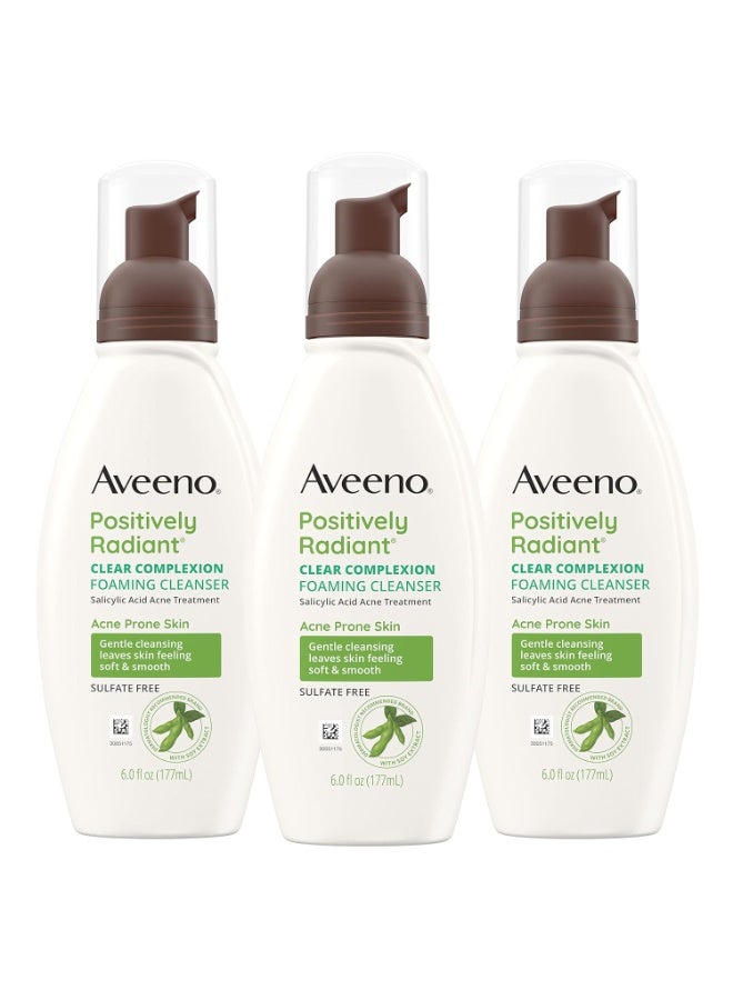 Aveeno Clear Complexion Foaming Oil-Free Facial Cleanser with Salicylic Acid Acne Medication for Breakout-Prone Skin & Soy Extracts, Hypoallergenic & Non-Comedogenic, 6 fl. oz, Pack of 3 - Image 1