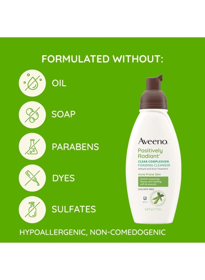 Aveeno Clear Complexion Foaming Oil-Free Facial Cleanser with Salicylic Acid Acne Medication for Breakout-Prone Skin & Soy Extracts, Hypoallergenic & Non-Comedogenic, 6 fl. oz, Pack of 3 - Image 2
