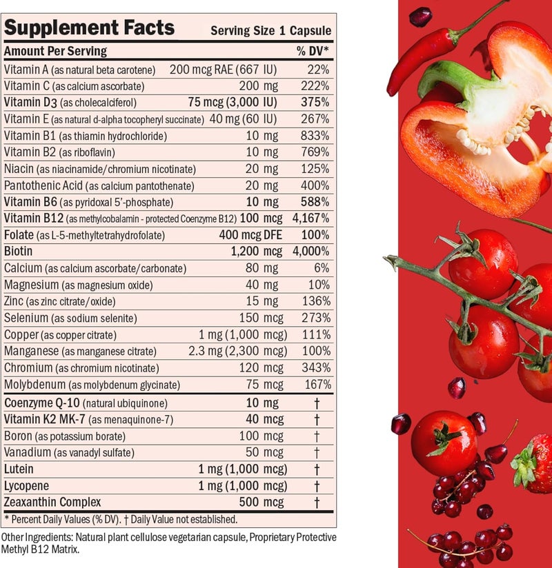 ANDREW LESSMAN Essential1 Multivitamin 3000 IU Vitamin D3 180 Small Capsules  100 mcg Methyl B12 CoQ10 Lutein Lycopene Zeaxanthin High Potency No Additives UltraMild One Daily Capsule - Image 2