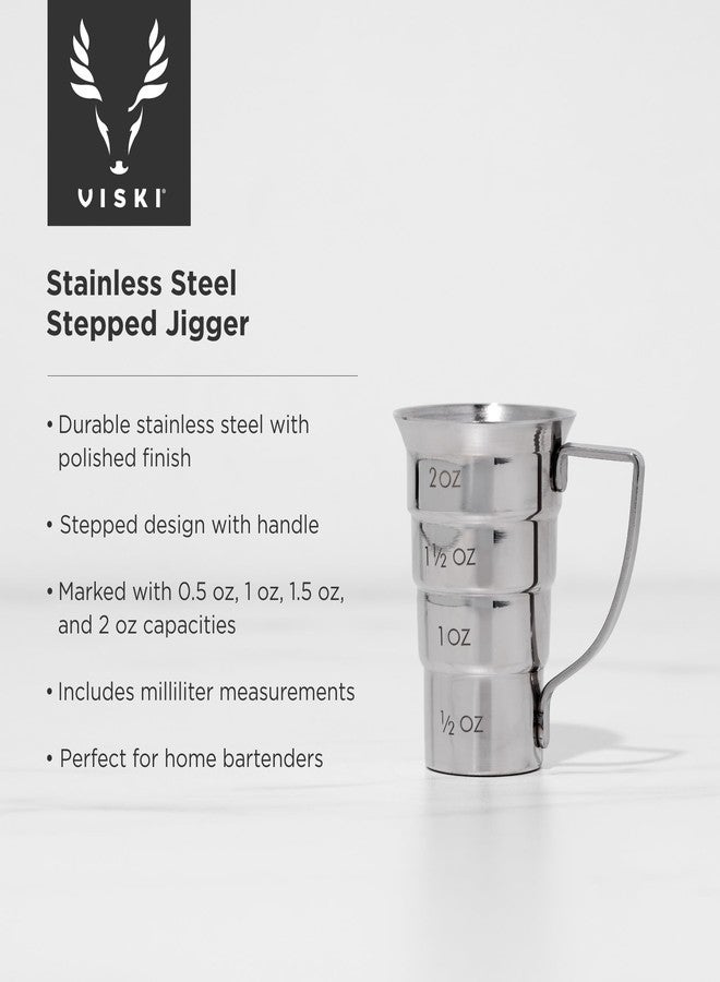 Viski Stepped Jigger With Handle, 4 Measurement Markings, Measuring Cup for Cocktail Recipes, 0.5 oz, 1 oz, 1.5 oz, & 2 oz, Stainless Steel - Image 2