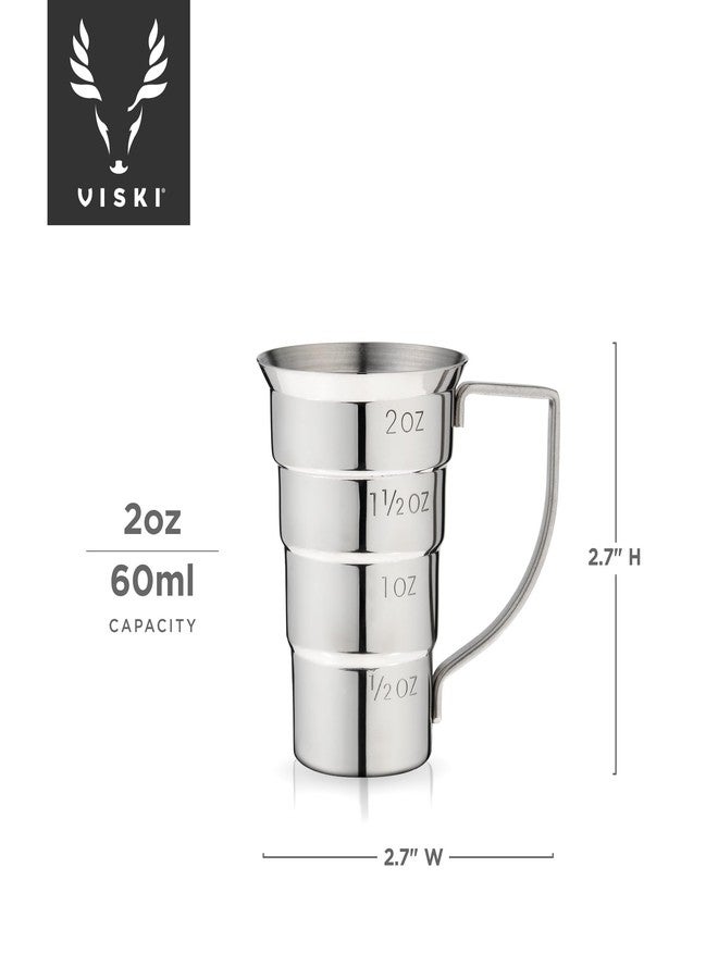Viski Stepped Jigger With Handle, 4 Measurement Markings, Measuring Cup for Cocktail Recipes, 0.5 oz, 1 oz, 1.5 oz, & 2 oz, Stainless Steel - Image 3