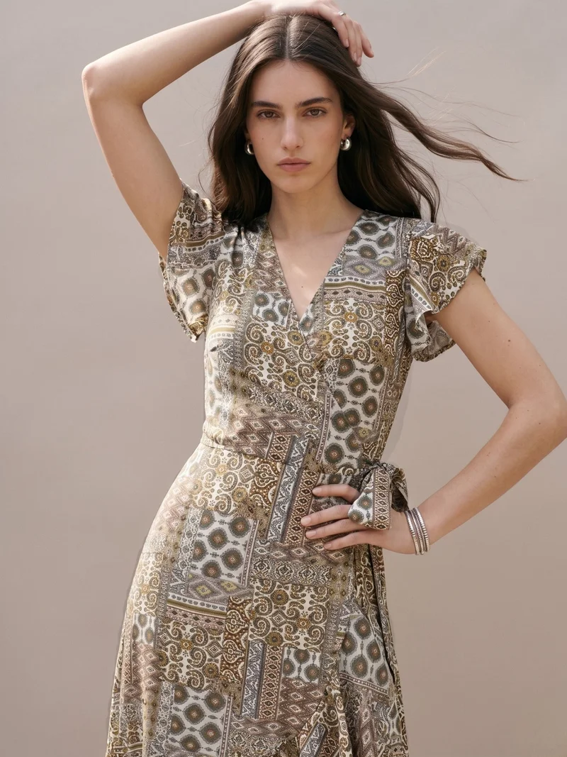 Outzidr earthy tones Green Flowy Floral Printed Dress for Women | Best Price UAE