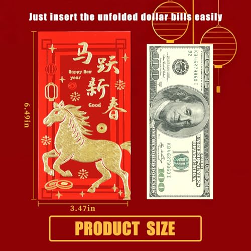 Tyalfrich Chinese New Year Red Envelopes, Lunar New Year Envelopes Decorations Gifts 2026, Year of the Horse Red Envelope New Years Eve Party Supplies Lucky Money Envelope with 6 Gold Embossed Patterns - 18 Pcs - Image 2
