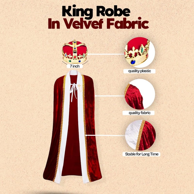 Tigerdoe King Costume-3 Pc Medieval Adult Costume Set- King Crown, Regal Robe, and Royal Scepter-Costume Accessories-Dress up - Image 3
