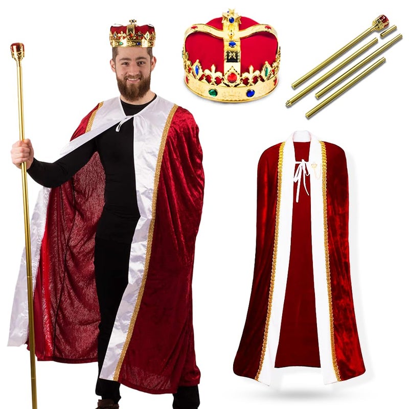 Tigerdoe King Costume-3 Pc Medieval Adult Costume Set- King Crown, Regal Robe, and Royal Scepter-Costume Accessories-Dress up - Image 1