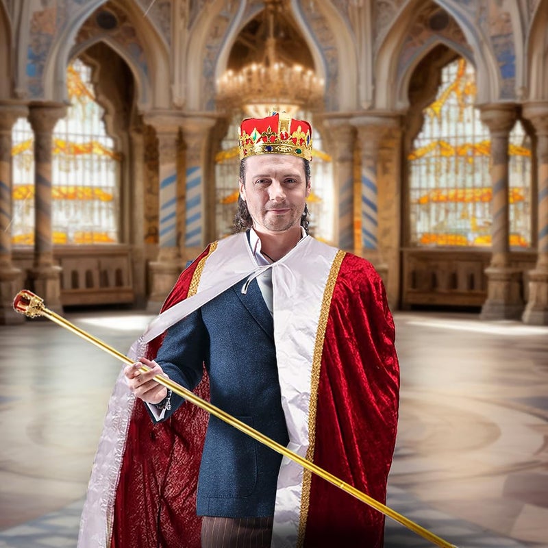 Tigerdoe King Costume-3 Pc Medieval Adult Costume Set- King Crown, Regal Robe, and Royal Scepter-Costume Accessories-Dress up - Image 5
