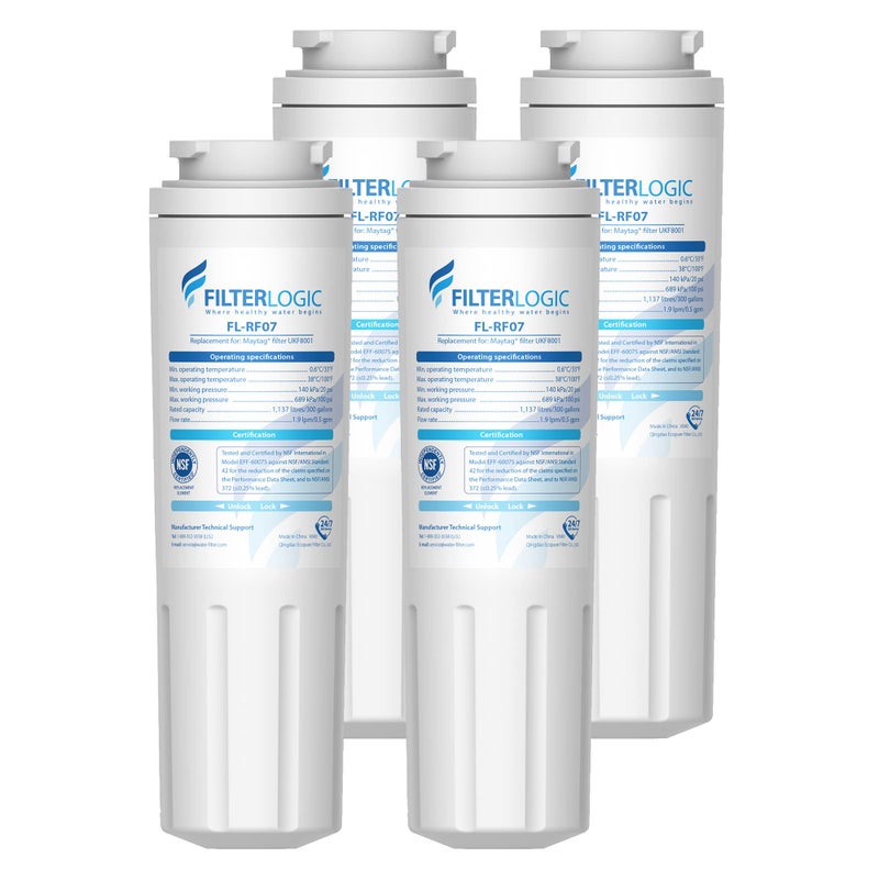 Filterlogic UKF8001 Replacement for EveryDrop Filter 4, Whirlpool EDR4RXD1, Maytag 4396395, UKF8001AXX-200, UKF8001AXX-750, 46-9006, Puriclean II, FMM-2, FL-RF07, Refrigerator Water Filter, Pack of 4 - Image 1