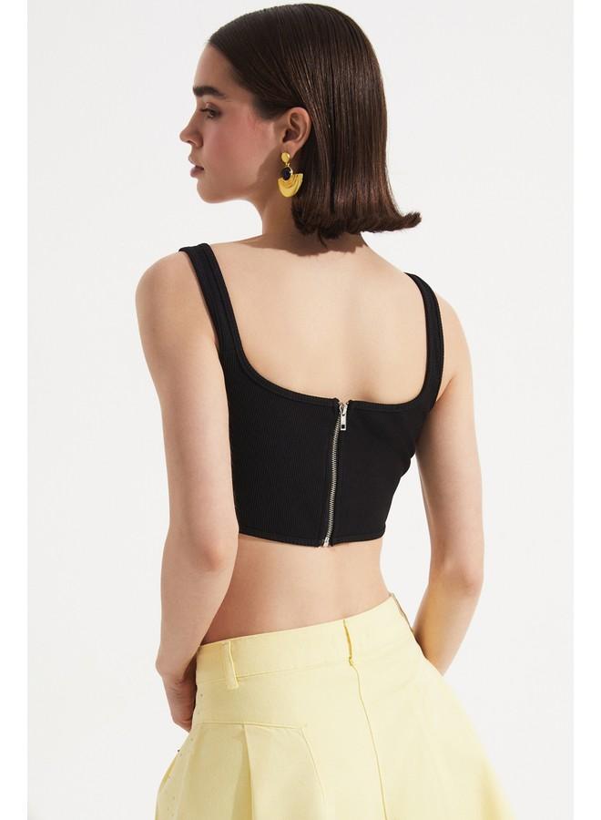 جون بلوزة كاميسول قصيرة نسائية مطرزة باللون الأسود - Image 5