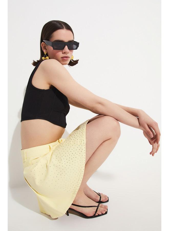 جون بلوزة كاميسول قصيرة نسائية مطرزة باللون الأسود - Image 2