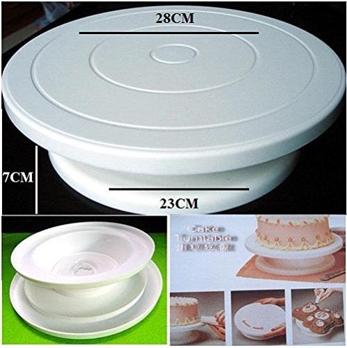 Inditradition Popular Combo Cake Turntable Revolving Cake Decorating Stand & Cake Scraper Fondant Set, 28 cm, White - Image 5