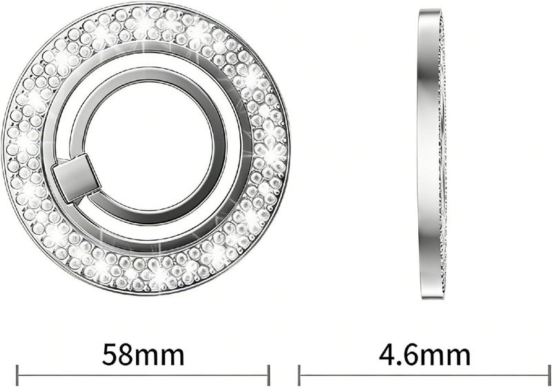 جابي Magnetic Phone Ring, for MagSafe Grip - 360° [Super Magnet] Stylish Ring Holder Stand with [Upgrade Gear Hinge], for iPhone 17 16 15 14 Pro Max Air, with Glitter Diamond Silver - Image 2