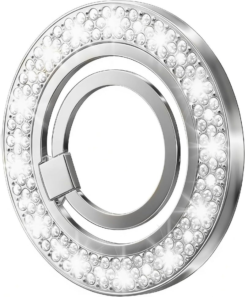 جابي Magnetic Phone Ring, for MagSafe Grip - 360° [Super Magnet] Stylish Ring Holder Stand with [Upgrade Gear Hinge], for iPhone 17 16 15 14 Pro Max Air, with Glitter Diamond Silver - Image 1