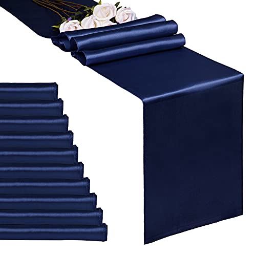 10Pack Navy Blue 12 x 108 inches Long Premium Satin Table Runner for Wedding Decorations for Birthday Parties Banquets Graduations Engagements Table Runners fit Rectange and Round Table