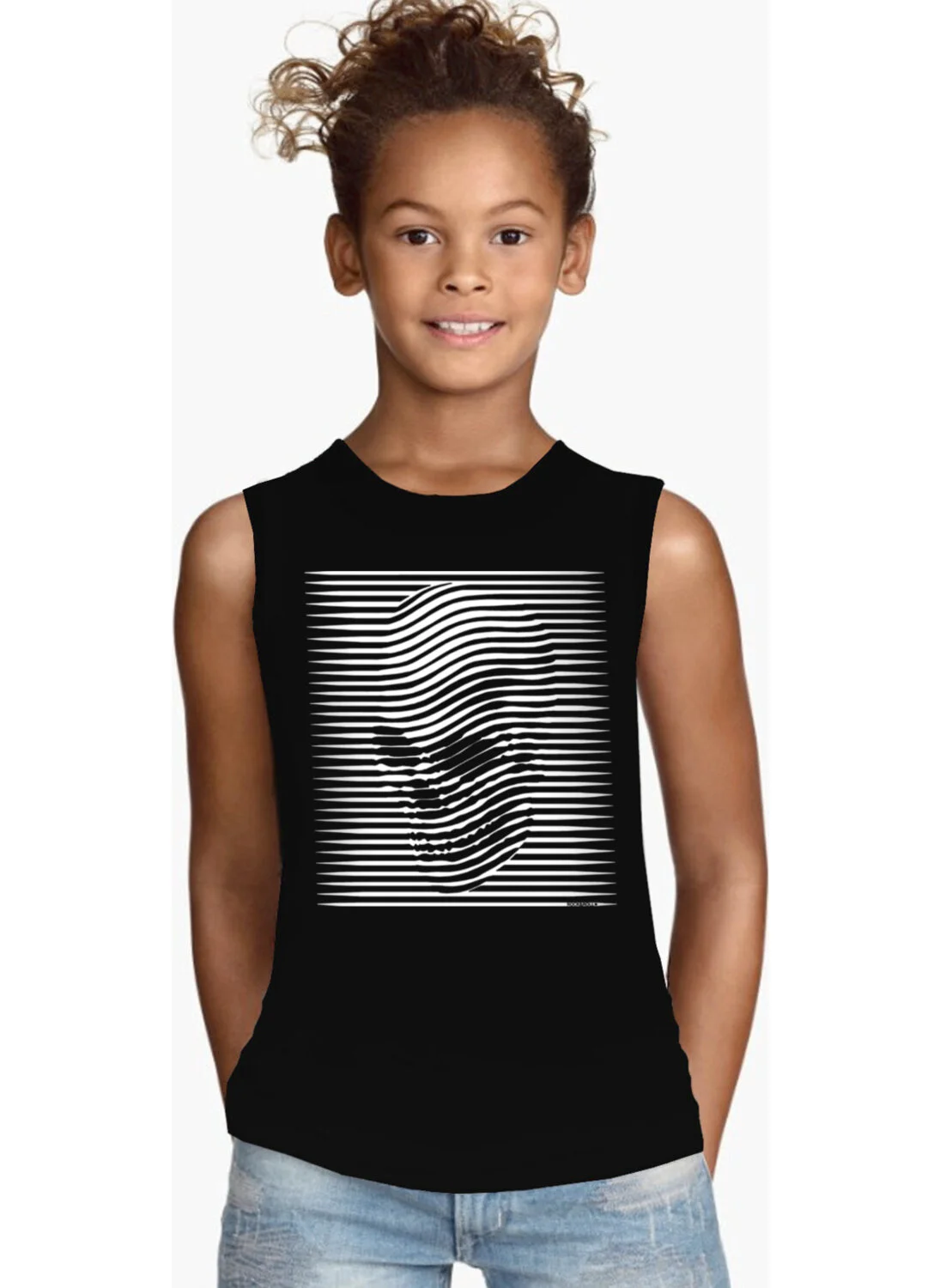 Rock&Roll Stripe Head Black Short Sleeve Girls' T-Shirt