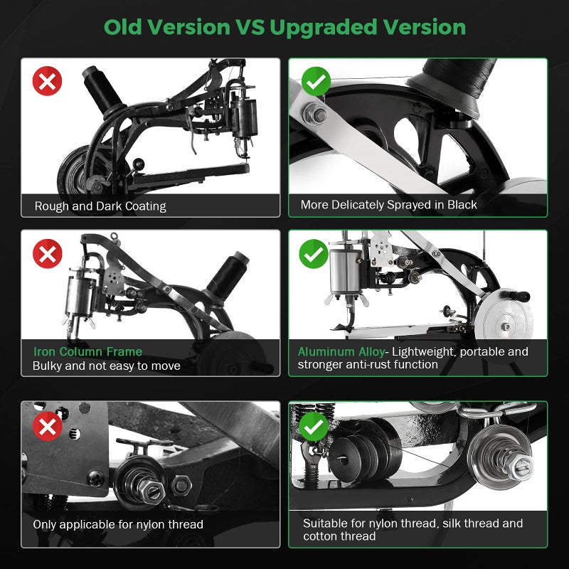 BEAMNOVA Leather Stitching Machine Cobbler Sewing Shoe Repair Tool Equipment Hand Heavy Duty Industrial with Needles Leather Craft Kit, Black - Image 2