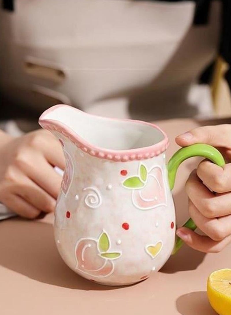 Ceramic Coffee Mug, Milk Cup, Fruit-Painted Relief Underglaze, Multipurpose Drinkware for Juice, Milk, Honey, Oven, Dishwasher and Microwave Safe, 550ml (Peach Pink) - Image 5