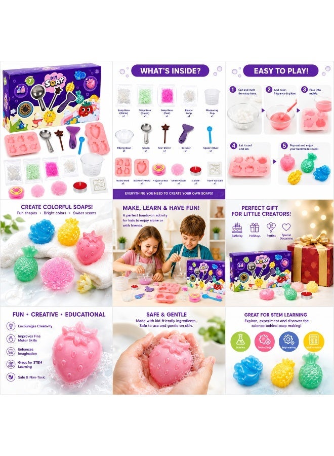 Twisoo DIY Soap Making Kit for Kids – Create 7 Fun Shaped Colorful Soaps – Educational STEM Arts & Crafts Set with Silicone Molds, Fragrance & Glitter – Safe, Non-Toxic Gift for Boys & Girls Ages 3+ - Image 2