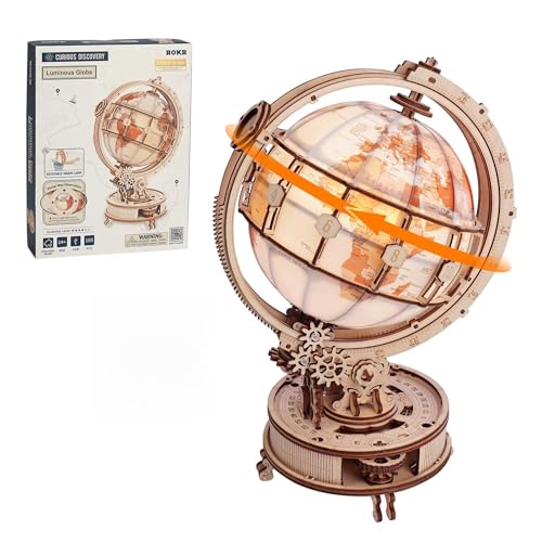 ROKR 3D Puzzle Globe with LED Light Rotating Motor 5Hour Assembly Model Educational Building Kit for Adults Teens Night Light Decoration - Image 1