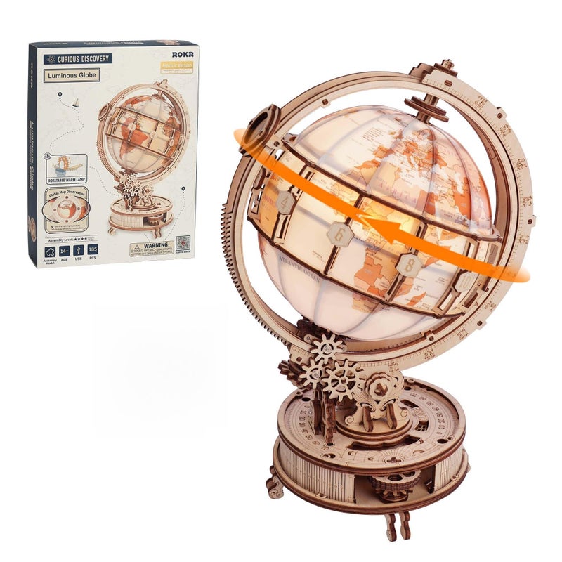 ROKR 3D Puzzle Globe with LED Light Rotating Motor 5Hour Assembly Model Educational Building Kit for Adults Teens Night Light Decoration - Image 3