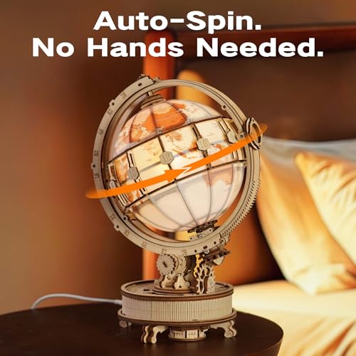 ROKR 3D Puzzle Globe with LED Light Rotating Motor 5Hour Assembly Model Educational Building Kit for Adults Teens Night Light Decoration - Image 5