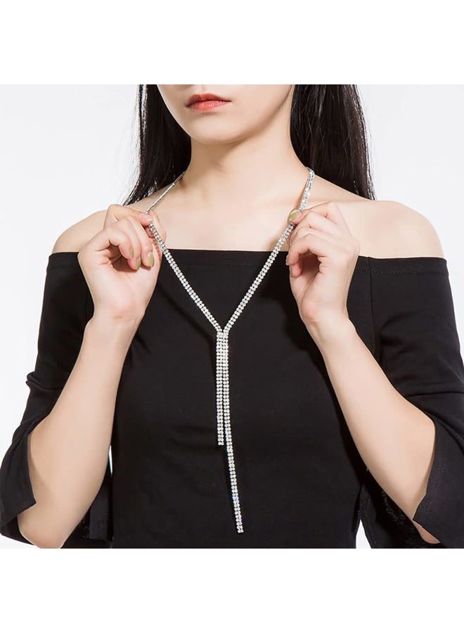 Gleamart Long Necklace for Women Rhinestone Sweater Chain Silver 04 - Image 5