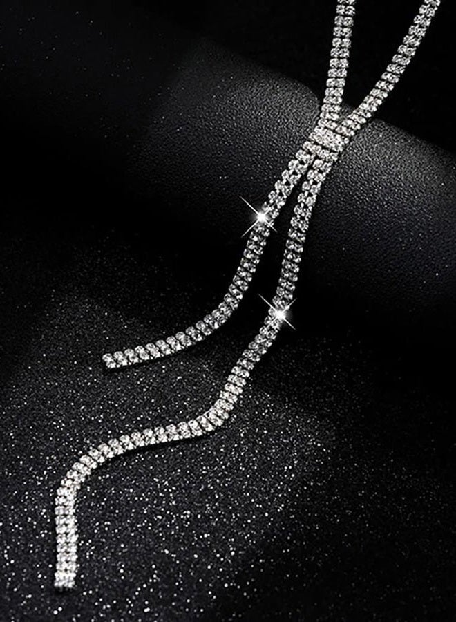Gleamart Long Necklace for Women Rhinestone Sweater Chain Silver 04 - Image 3