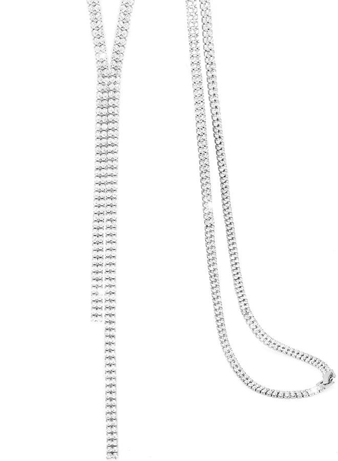 Gleamart Long Necklace for Women Rhinestone Sweater Chain Silver 04 - Image 1