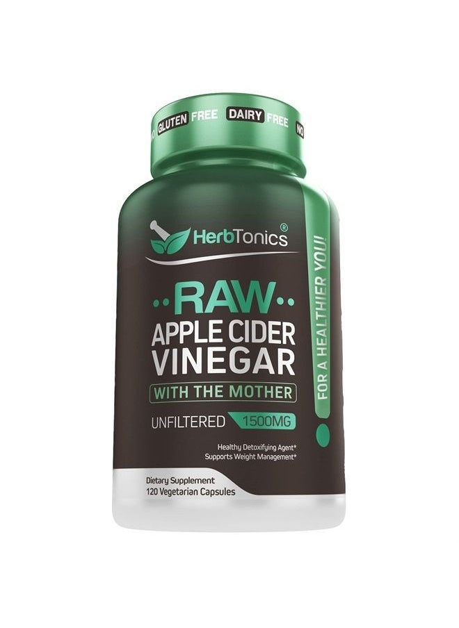 Herbtonics - Raw Apple Cider Vinegar Capsules, 1500mg Detox Support (Packaging May Vary) - Image 1
