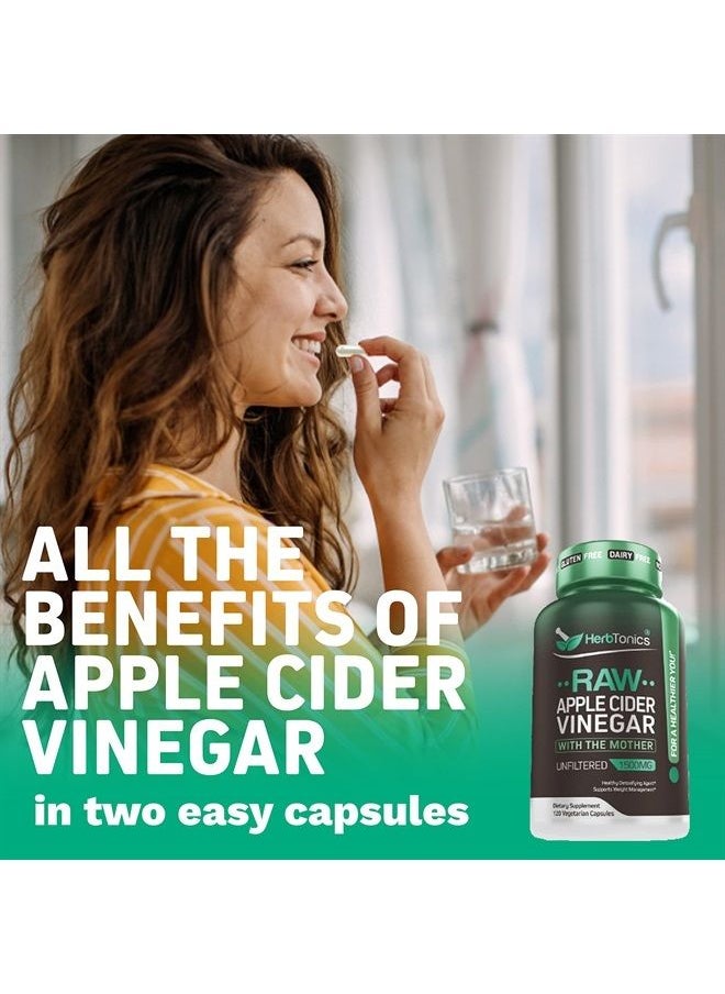 Herbtonics - Raw Apple Cider Vinegar Capsules, 1500mg Detox Support (Packaging May Vary) - Image 1