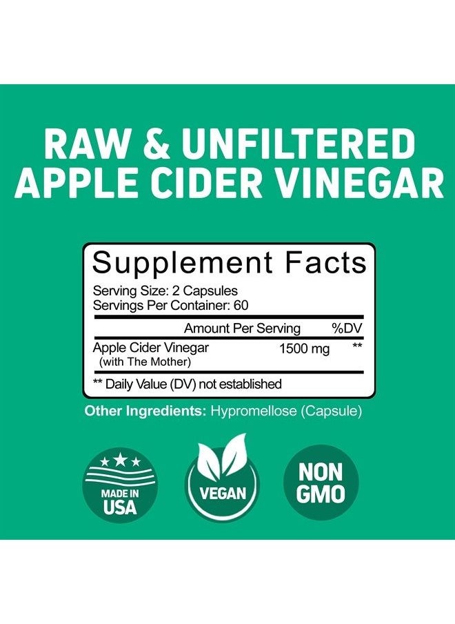Herbtonics - Raw Apple Cider Vinegar Capsules, 1500mg Detox Support (Packaging May Vary) - Image 1