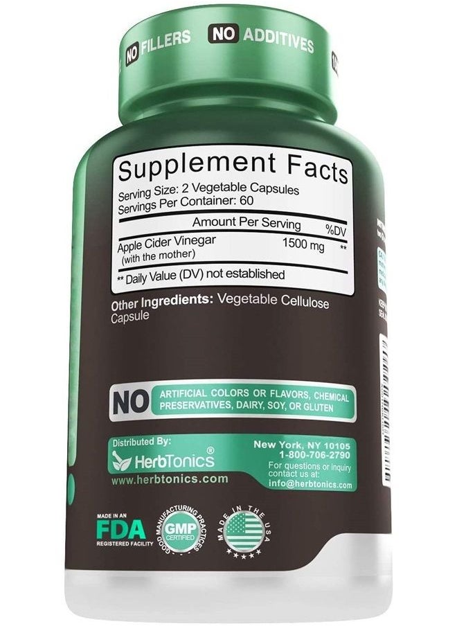 Herbtonics - Raw Apple Cider Vinegar Capsules, 1500mg Detox Support (Packaging May Vary) - Image 1