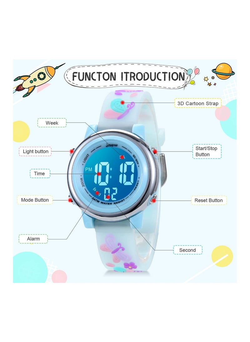 SYOSI - Kids Digital Luminous Watches for Girls Boys 3D Cartoon 7 Color Lights Waterproof Sport Outdoor LED Electronic Wrist Watch with Alarm Stopwatch Wristwatch 3 to 12 Years Children - Image 1