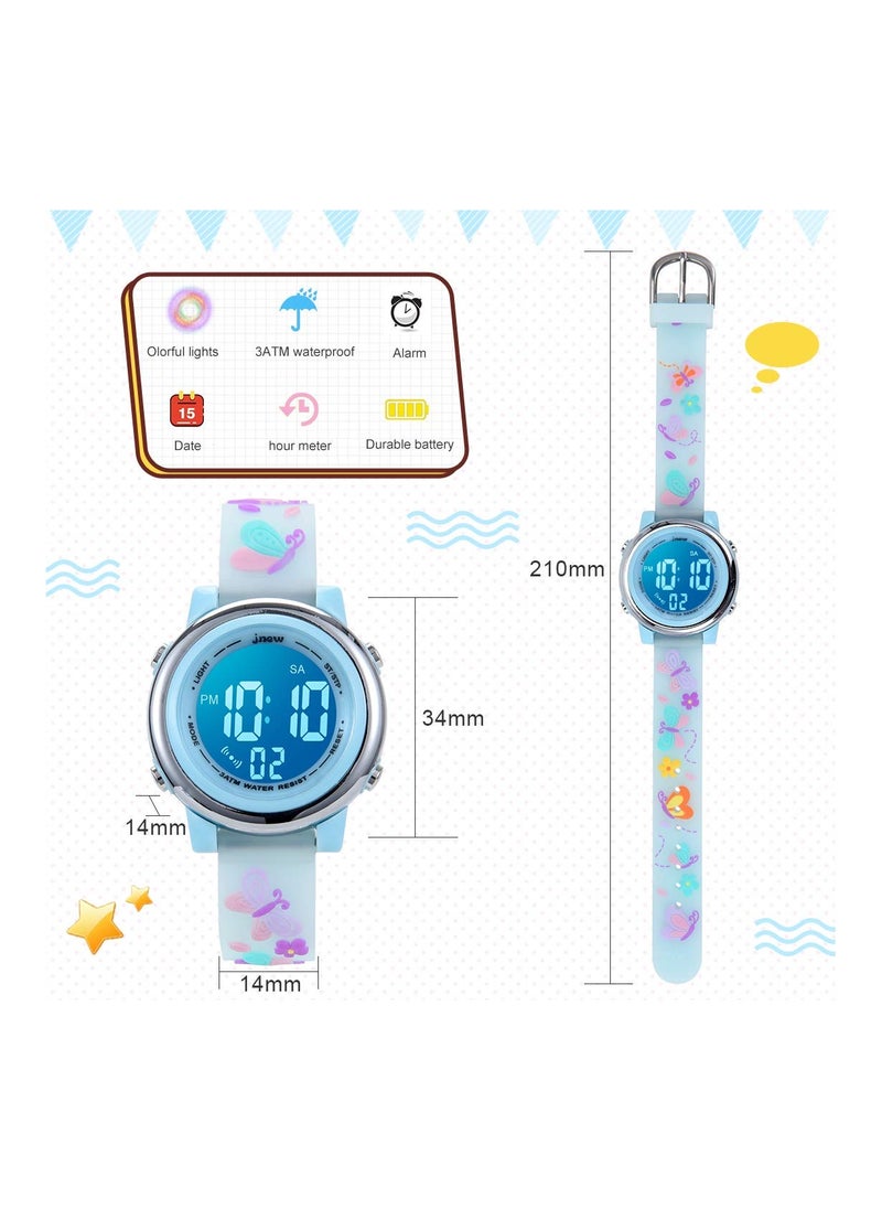 SYOSI - Kids Digital Luminous Watches for Girls Boys 3D Cartoon 7 Color Lights Waterproof Sport Outdoor LED Electronic Wrist Watch with Alarm Stopwatch Wristwatch 3 to 12 Years Children - Image 1