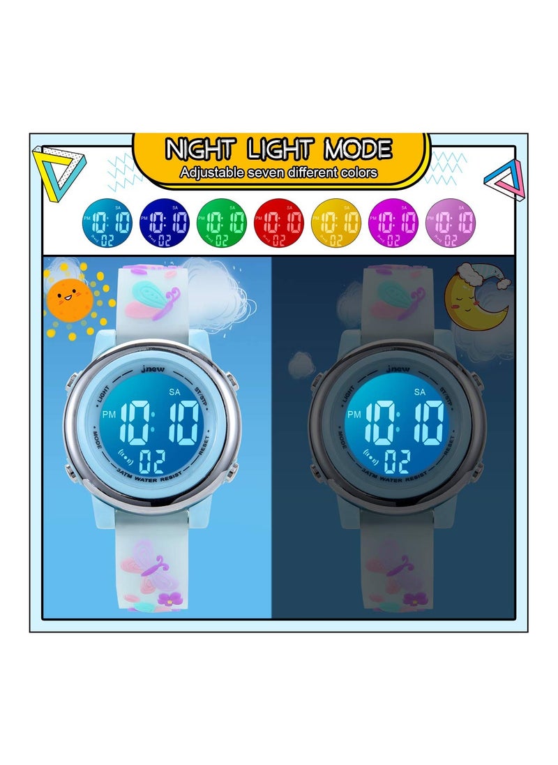 SYOSI - Kids Digital Luminous Watches for Girls Boys 3D Cartoon 7 Color Lights Waterproof Sport Outdoor LED Electronic Wrist Watch with Alarm Stopwatch Wristwatch 3 to 12 Years Children - Image 1