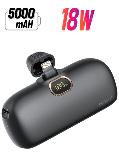 5000mAh Mini Power Bank with 18W PD3.0 Fast Charging, Compact and Portable Charger Small External Powerbank Battery, Compatible with iPhone, iPad, AirPods, MacBook (Black)